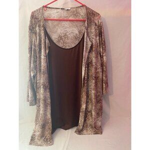 Emily Daniels 2x Blouse Tank Top One Piece 3/4 in Sleeve Browns& Tans